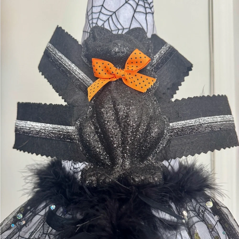 Black and White Witch Hat with Orange Bow